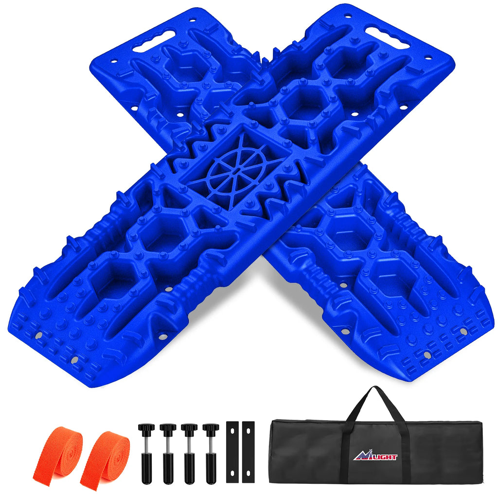 Nilight Recovery Off-road Traction Boards with Jack Lift Base Emergency Tire Ladder Mats For 4WD 4X4 Mud Sand Snow with 2PCS Mounting kit Carry Bag 2 leashes (Blue/black)