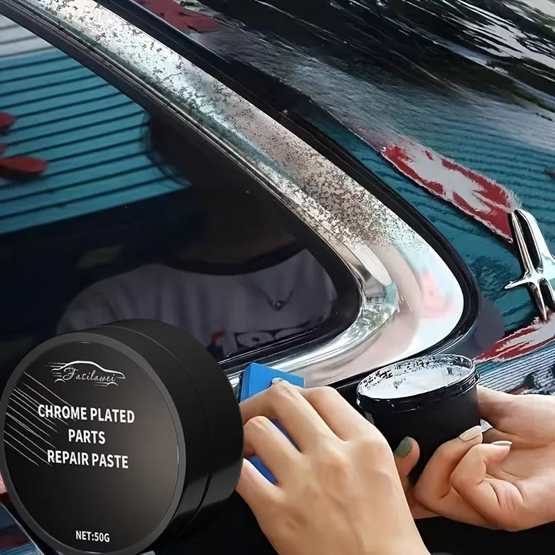 Chrome Restoration Paste for Cars - Metal Polishing Paste with Sponge for Wheels Door Handles & Windows Exterior Vehicle Care