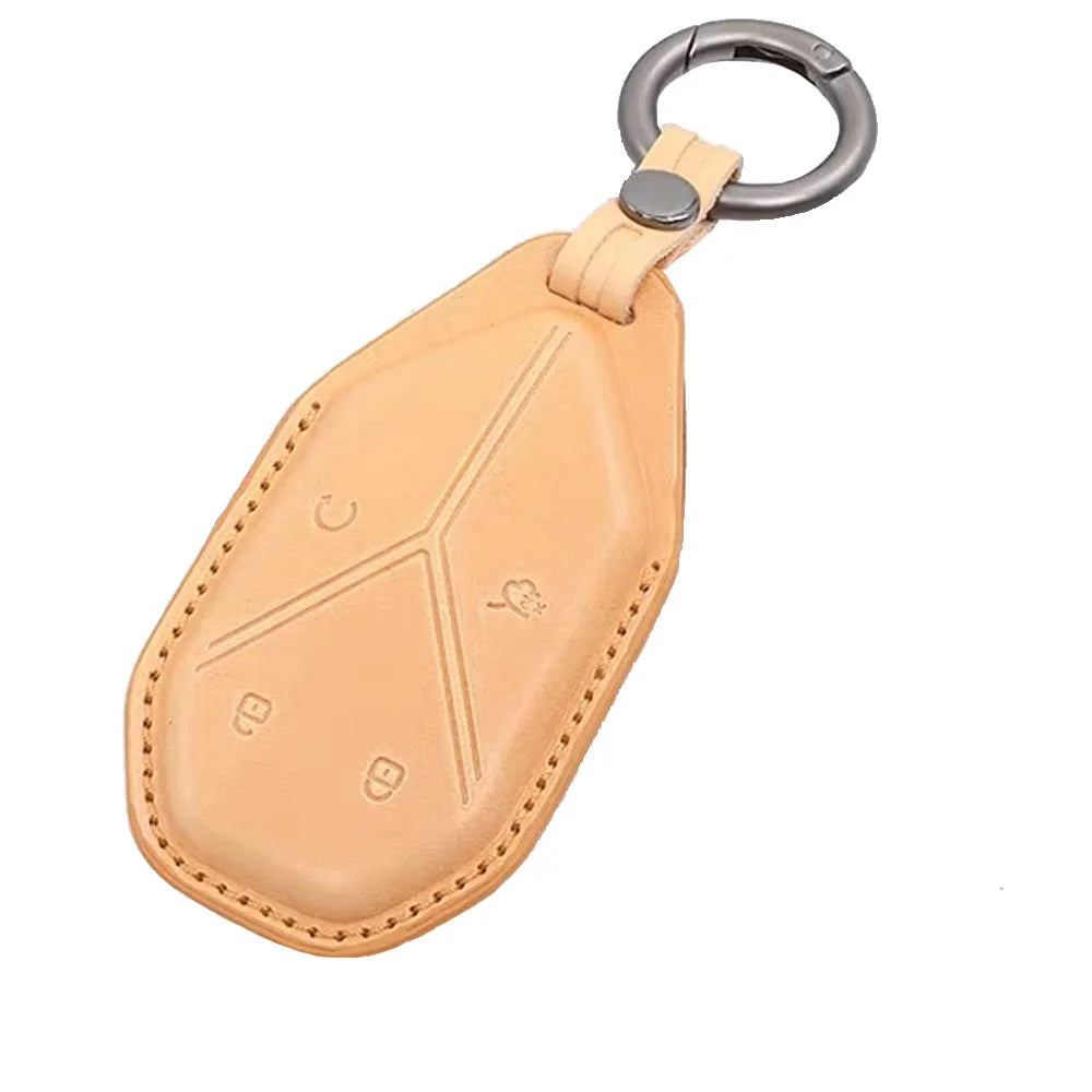 For BYD Leopard 5 & 8  Denza B5 2023-2026 Genuine Leather & Suede Smart Key Fob Case Cover Keychain Protection Accessories