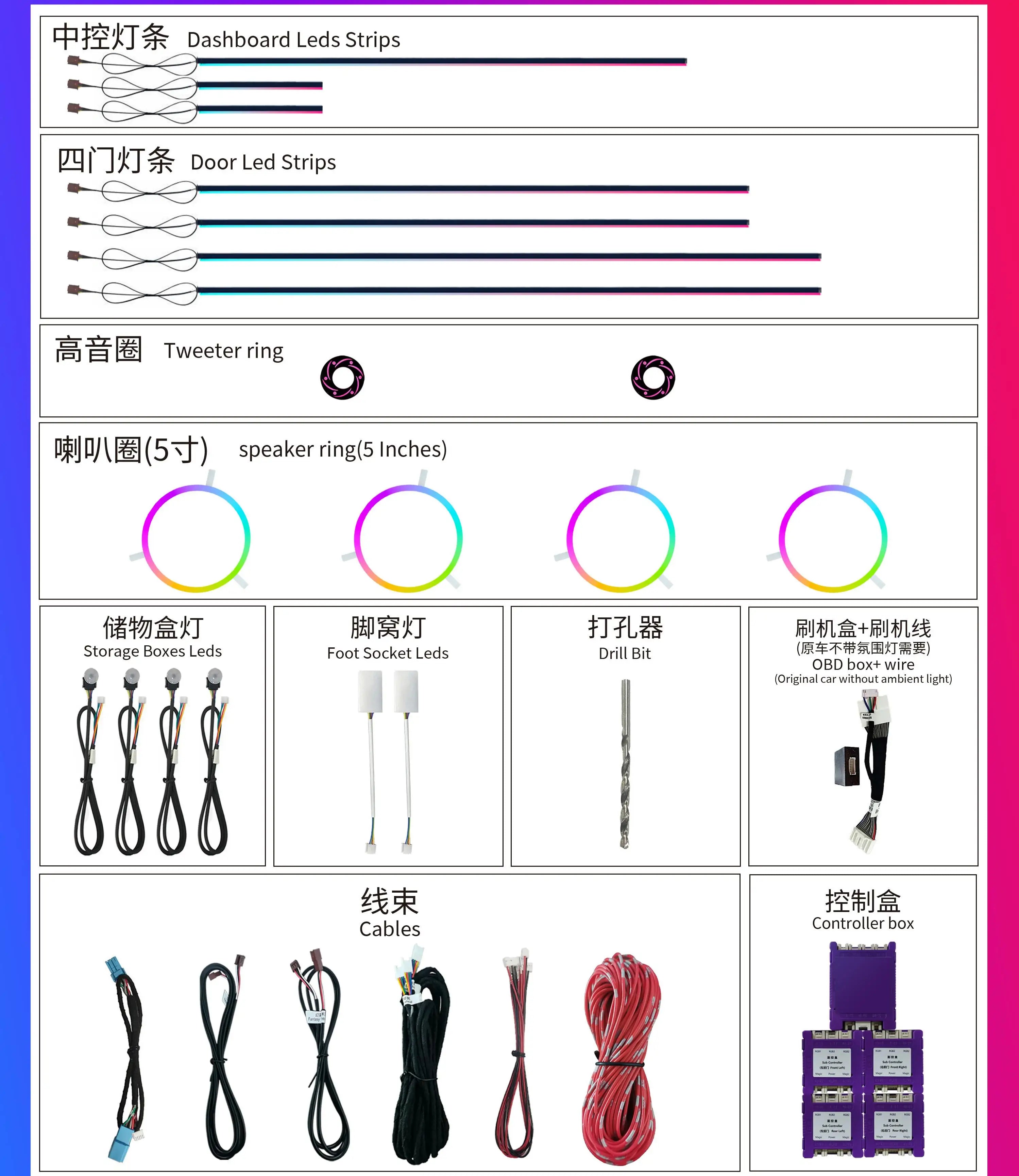 Car Ambient Light for BYD Dolphin 06 GT 25 31 Leds Active Rainbow Kit Control by Screen Mobile App Automobile Decorative Lights