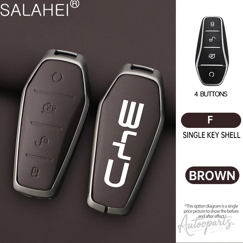 Metal Leather Car Key Case Cover For BYD Song Plus Atto 3 Han EV Yuan Tang DM 2018 Qin Seal Dolphin E2 Auto Keychain Accessories