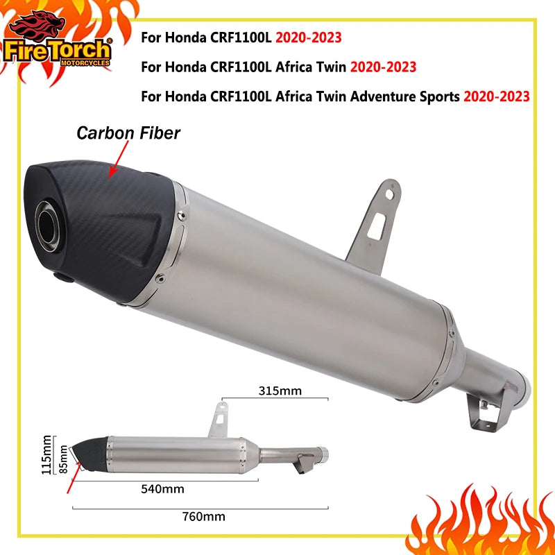 For HONDA CRF1100L Africa Twin Adventure Sports 2020 - 2023 Motorcycle Exhaust Escape Middle Link Pipe DB Killer Carbon Muffler
