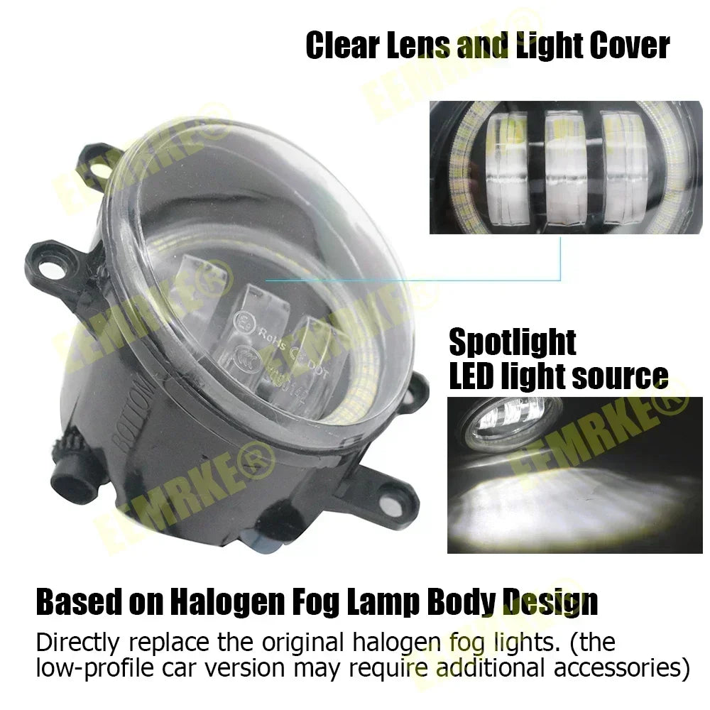 LED Car Fog Lights PTF Clear Lens + Angel Eyes Ring for Toyota Land Cruiser Prado J150 1st Facelift 2013/09 2014 2015 2016 2017