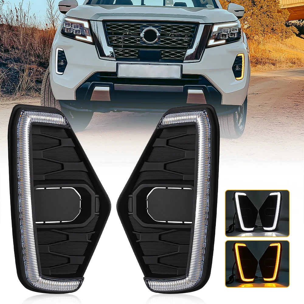 LED DRL For Nissan Navara NP300 Frontier 2020 2021 2022 Daytime Running Light White Yellow Turn Dynamic Signal Lamp Waterproof