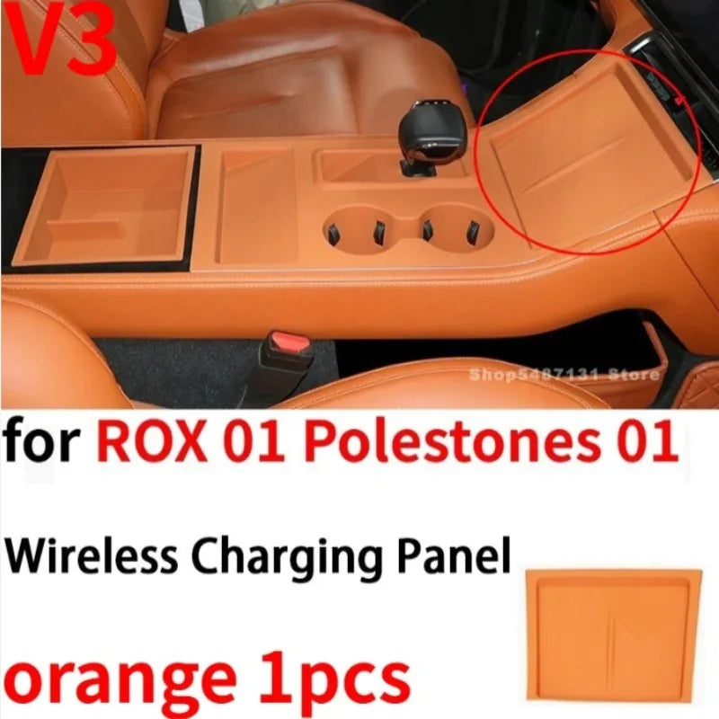 Center Control Storage Box Wireless Charging Panel Armrest Water Cup Storage Box for ROX 01 Polestones 01 Accessories 2023-2025