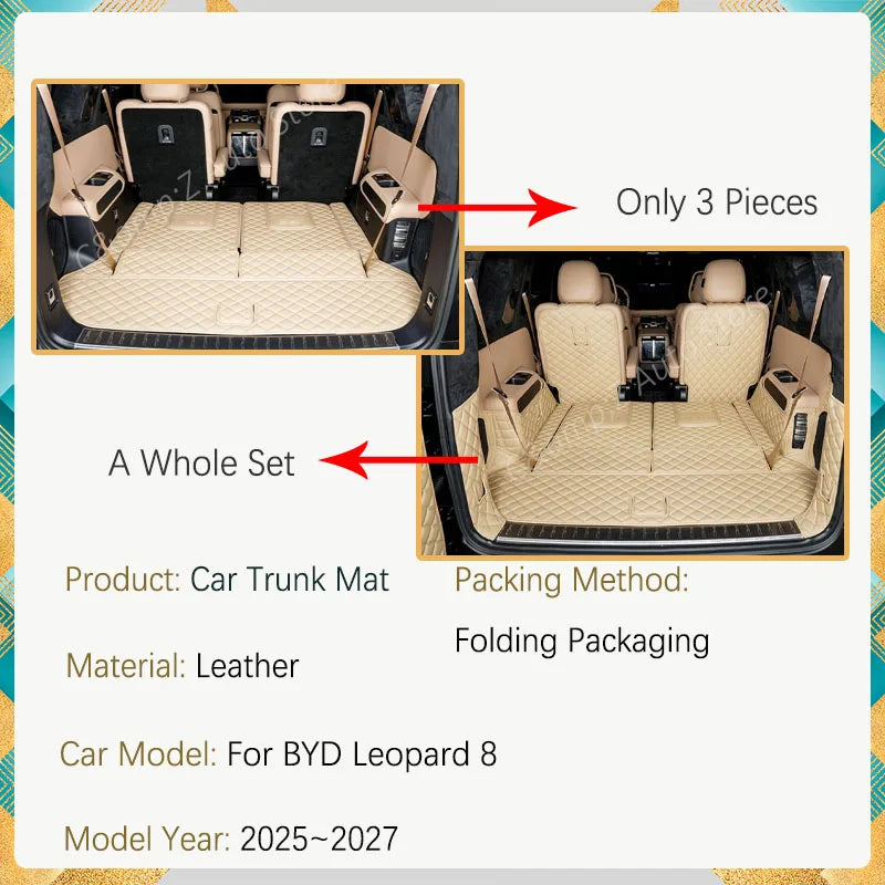 Car Rear Trunk Mat For BYD Leopard 8 Denza B8 2025 2026 2027 6SEAT 7SEAT Leather Cover Cargo Liner Rug Boot Pad Auto Accessories