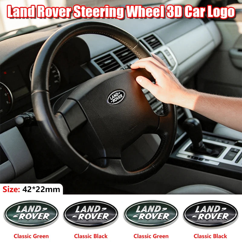 42mm x 22mm ABS Car Steering Wheel Emblem Decals Badge For Land Rover Range Discovery Freelander Evoque SV SVR Velar Defender