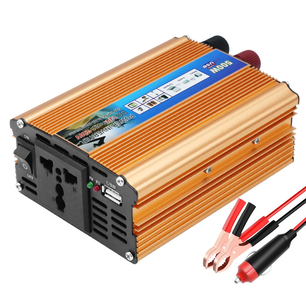 Auto Power Supply Inverter Car Power Inverter 500W DC 12V To AC 220V Battery Converter Car Accessories USB Voltage Transformer