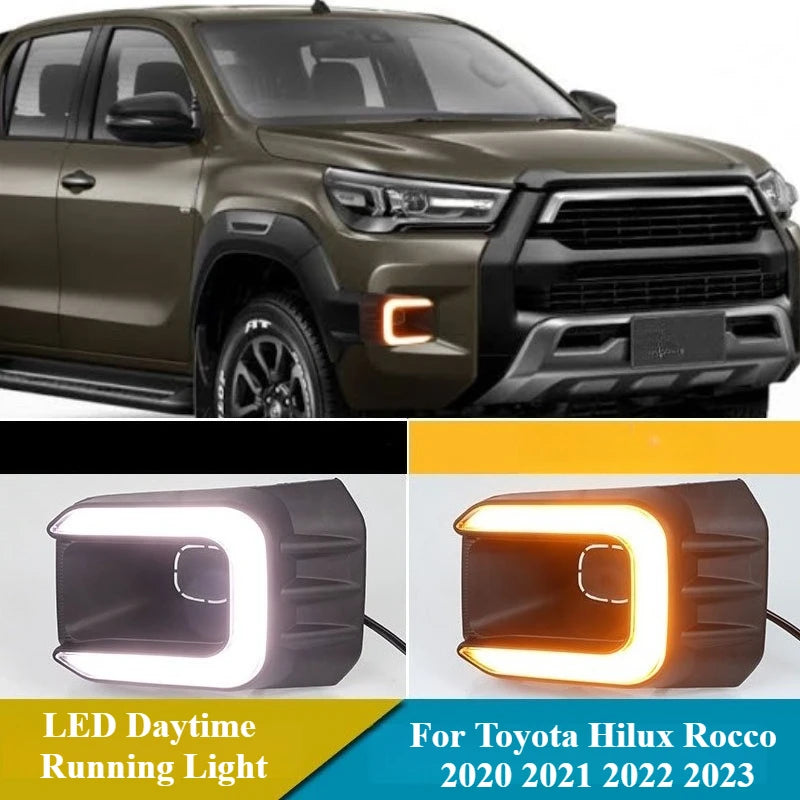 مصباح LED للسيارة يعمل بالنهار، إشارة انعطاف صفراء ديناميكية، مصباح ضباب نهاري 12 فولت معدل لسيارة تويوتا هايلكس 2020 2021 2022 2023