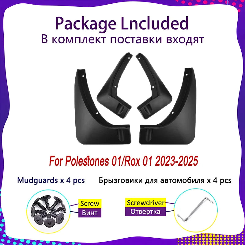 For Polestones 01 2023 2024 2025 Rox 01 4PCS Car Mudflap Cover Mudguards Fender Wheels Protection Anti-Scratch Tire Rear Muds