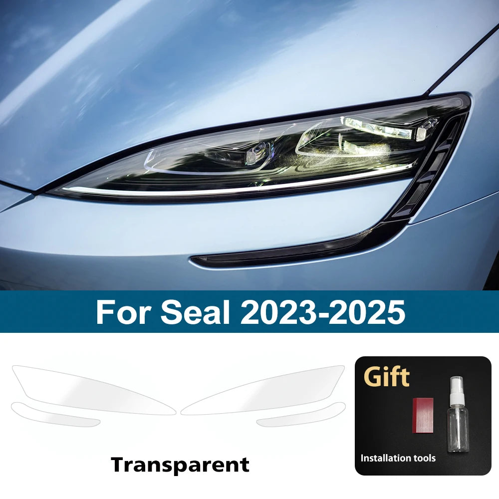 For BYD Seal 2023-2025 Smoke Black Car Headlight Protective Film TPU PPF High-Gloss Vinyl Film Pre-cut Anti-Scratch Custom Fit
