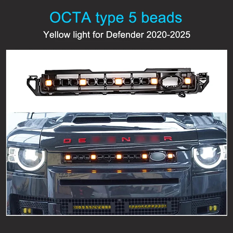 90 110 130 2020-2025 Led Decoration Light LED Dynamic Running Light Exterior item Front Grille Lamp for Land Rover Defender