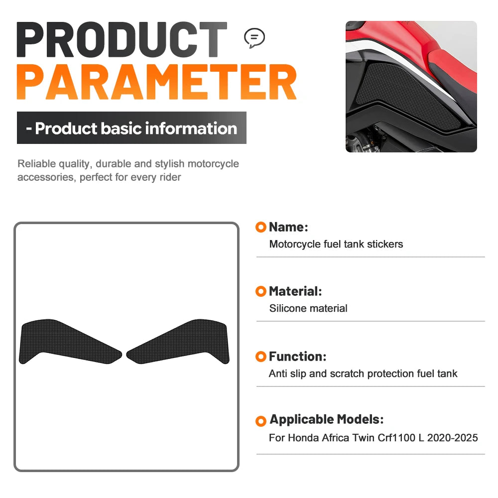For HONDA AFRICA TWIN CRF1100 L 2020-20  Motorcycle Tank Pad Rubber Black Anti Slip Gas Fuel Tank Protector Sticker Anti Scratch
