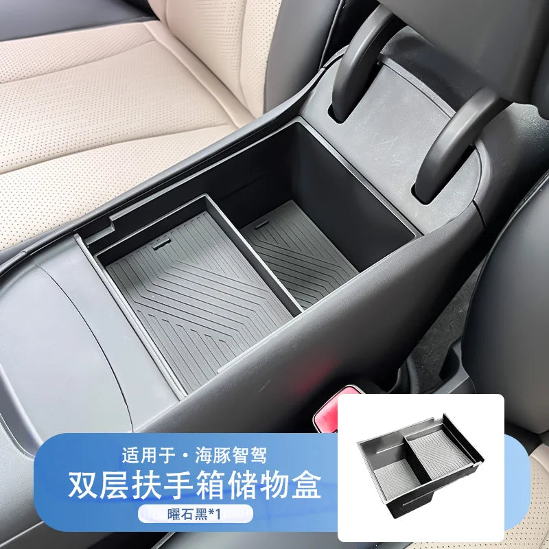 For BYD Dolphin Smart Driving Edition 2025 Armrest Box Double-layer Storage Box Car Modification Supplies Sliding Storage Box