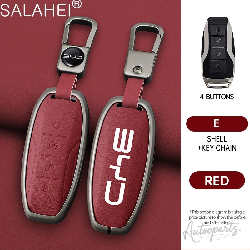 Metal Leather Car Key Case Cover For BYD Song Plus Atto 3 Han EV Yuan Tang DM 2018 Qin Seal Dolphin E2 Auto Keychain Accessories