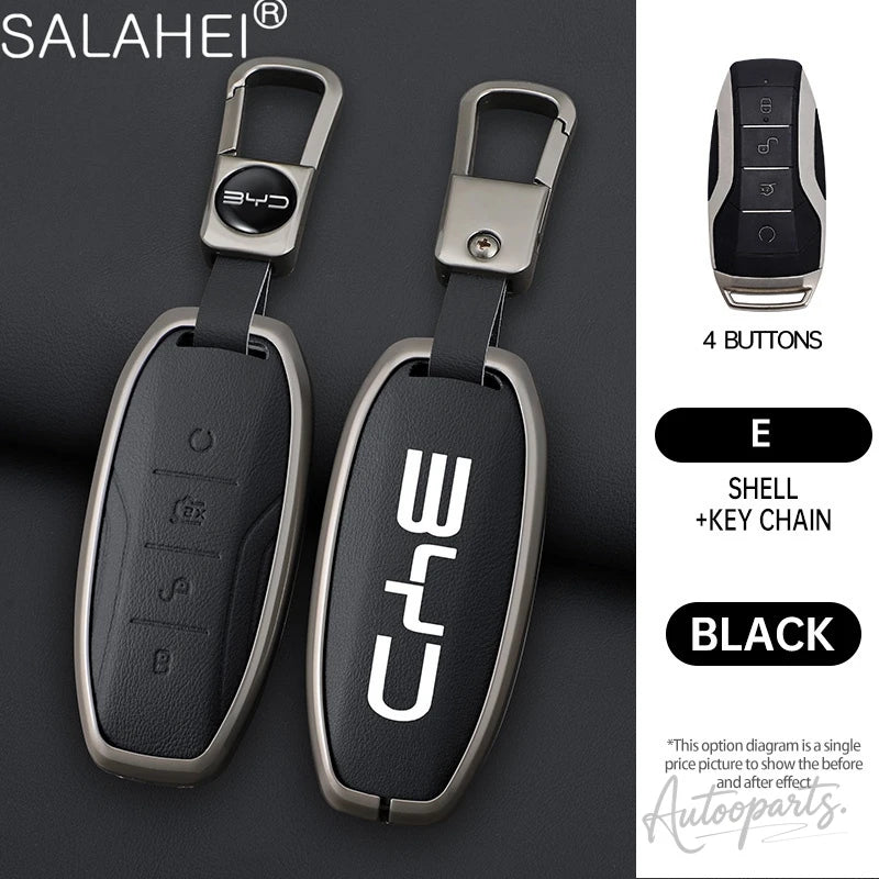Metal Leather Car Key Case Cover For BYD Song Plus Atto 3 Han EV Yuan Tang DM 2018 Qin Seal Dolphin E2 Auto Keychain Accessories