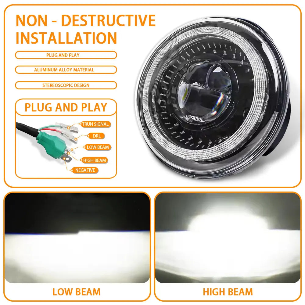 7" LED DRL H4 Halo Ring Amber Turn Signal Headlamp For land rover defender Jeep JK TJ Touring Lada 4x4 Yamaha Niva