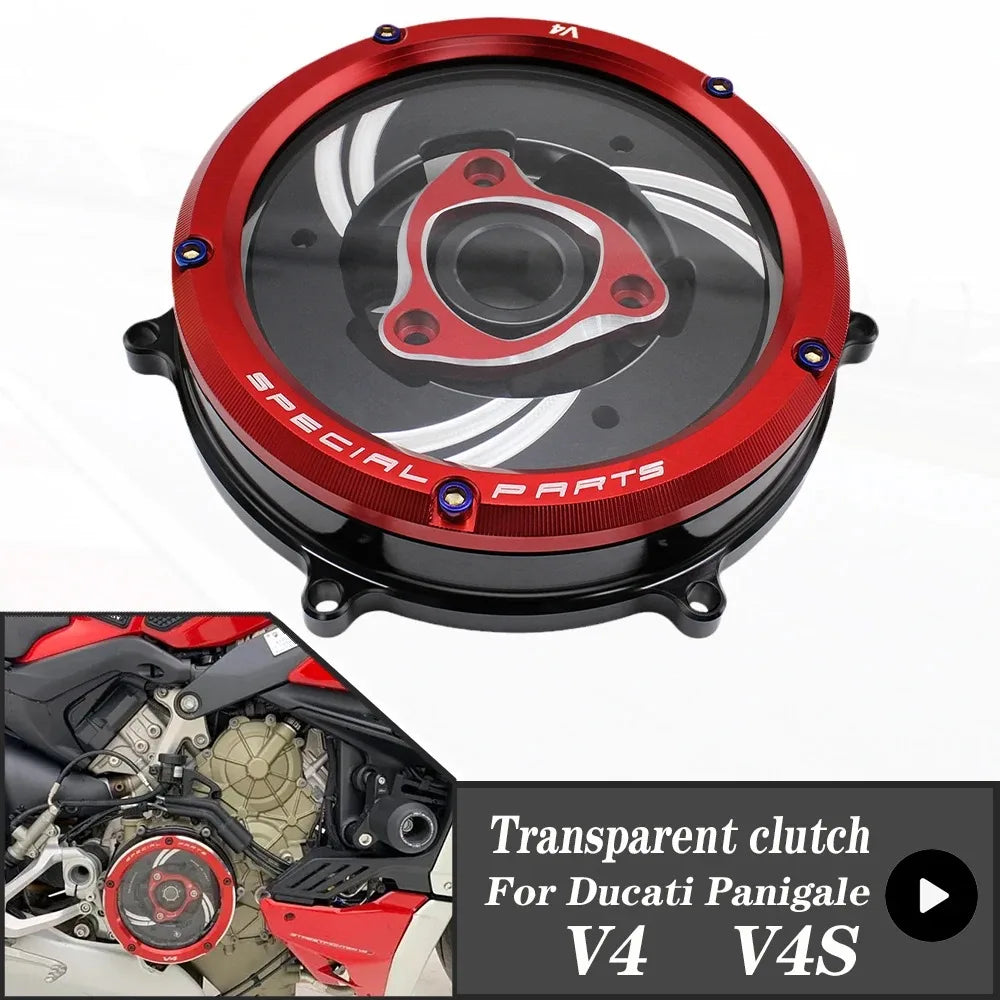 For DUCATI Panigale V4 1100 2018-2023 V4S 18-23 Clutch Transparent Engine Side Protection Cover Refitted Aluminum