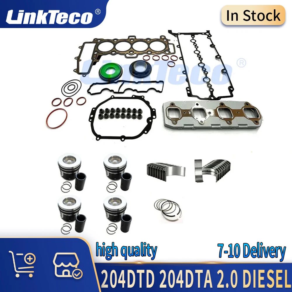 Full Gasket Gasket Piston & Rings Crankshaft Mian Con-Rod Bearing Set Kit For LAND ROVER JAGUAR 2.0 L DIESEL 204DTD 204DTA AJ200