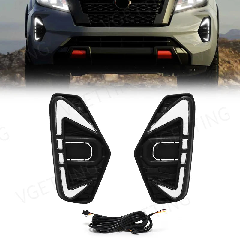 DRL Led Daytime Running Driving Fog Lamp Light Fit For Nissan Navara NP300 Frontier 2020 2021 Waterproof Turn Signal Yellow