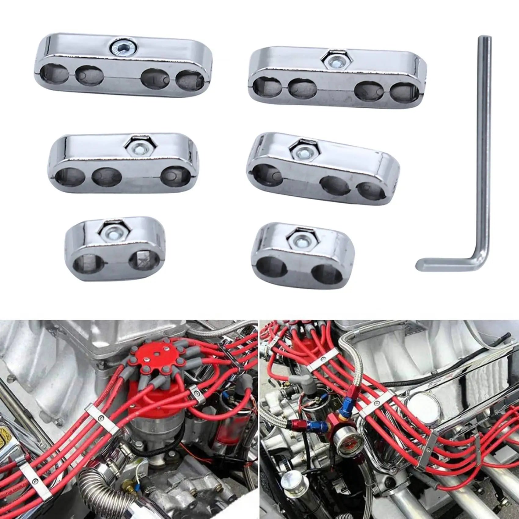 #91H Automotive Parts & Accessories,7mm 8mm Spark Plug Wire Separators Looms Dividers for ford Chevy 9723 (Chrome)