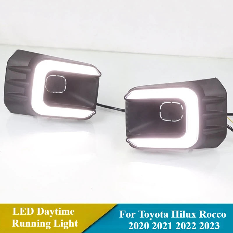 مصباح LED للسيارة يعمل بالنهار، إشارة انعطاف صفراء ديناميكية، مصباح ضباب نهاري 12 فولت معدل لسيارة تويوتا هايلكس 2020 2021 2022 2023