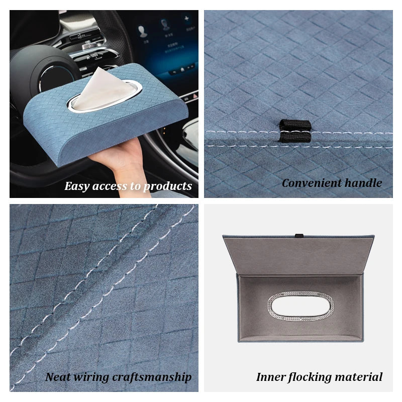 For BAIC Jishi Polestone 01 Rox 01 2023 2024 2025 Car Armrest Tissue Box Plaid Leather Napkin Paper Case Storage Bag Accessories