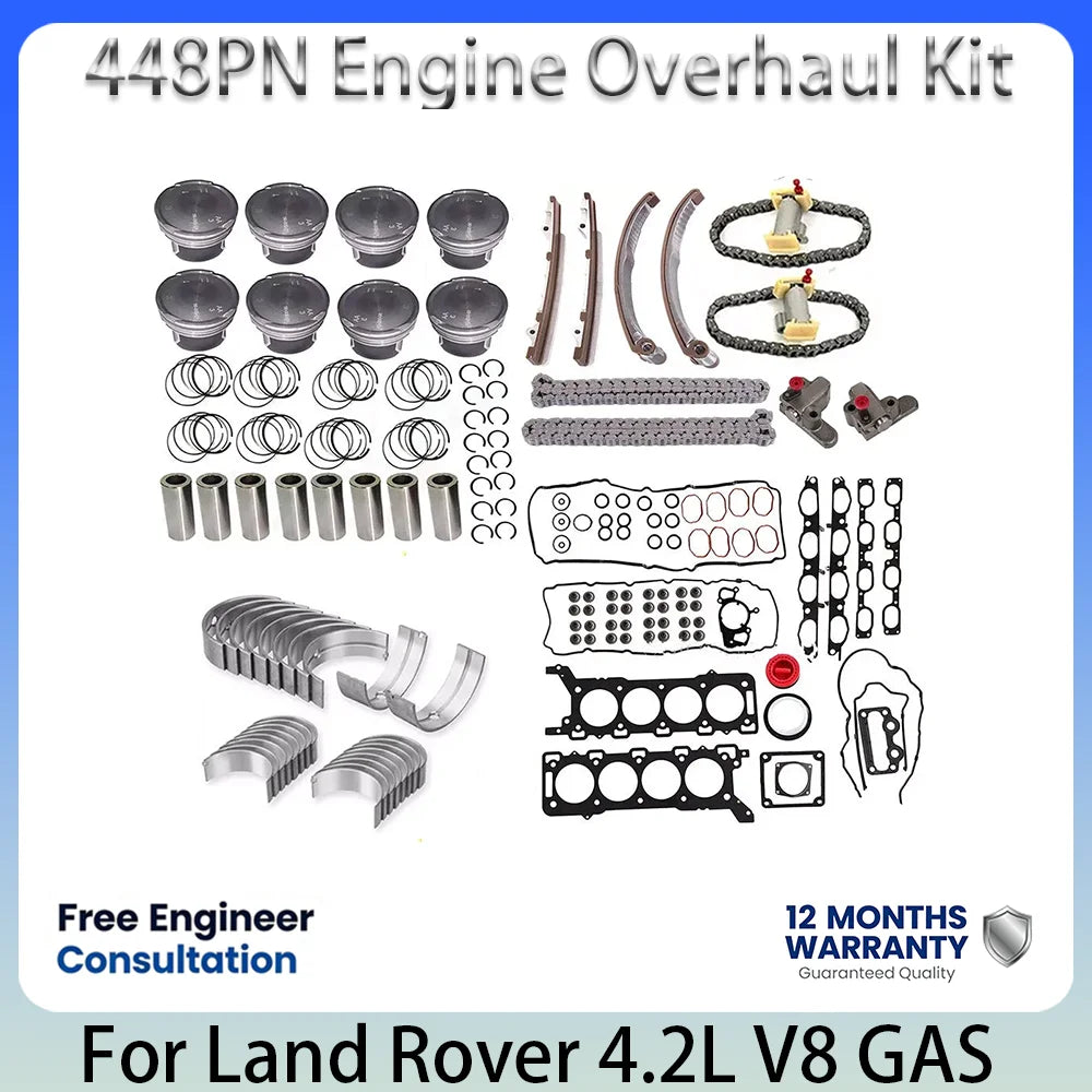 طقم إصلاح محرك 448PN، حشية التوقيت، محمل، طقم حلقات مكبس لاند روفر 4.2 لتر 4.2 لتر T V8 قطع غيار لإصلاح المحرك 05-13