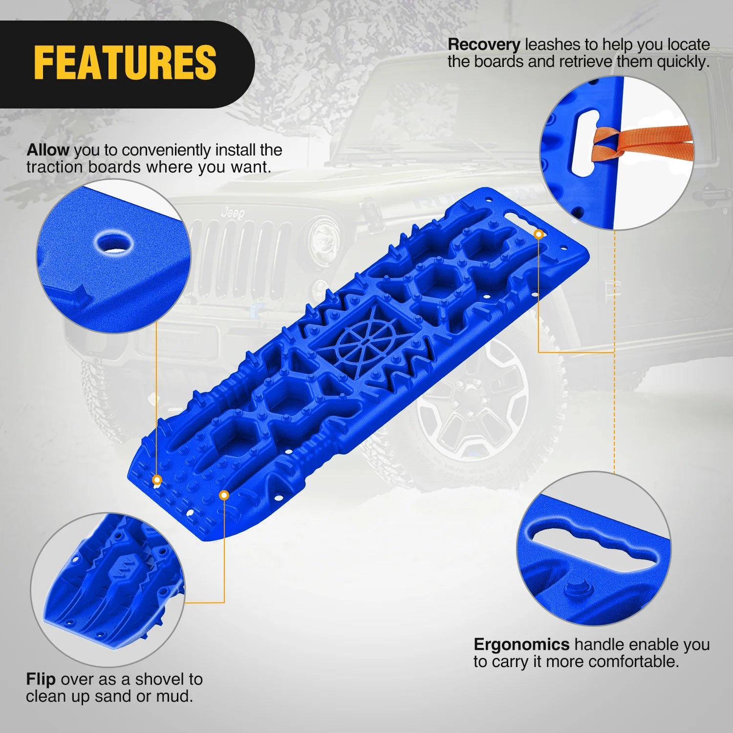 Nilight Recovery Off-road Traction Boards with Jack Lift Base Emergency Tire Ladder Mats For 4WD 4X4 Mud Sand Snow with 2PCS Mounting kit Carry Bag 2 leashes (Blue/black)