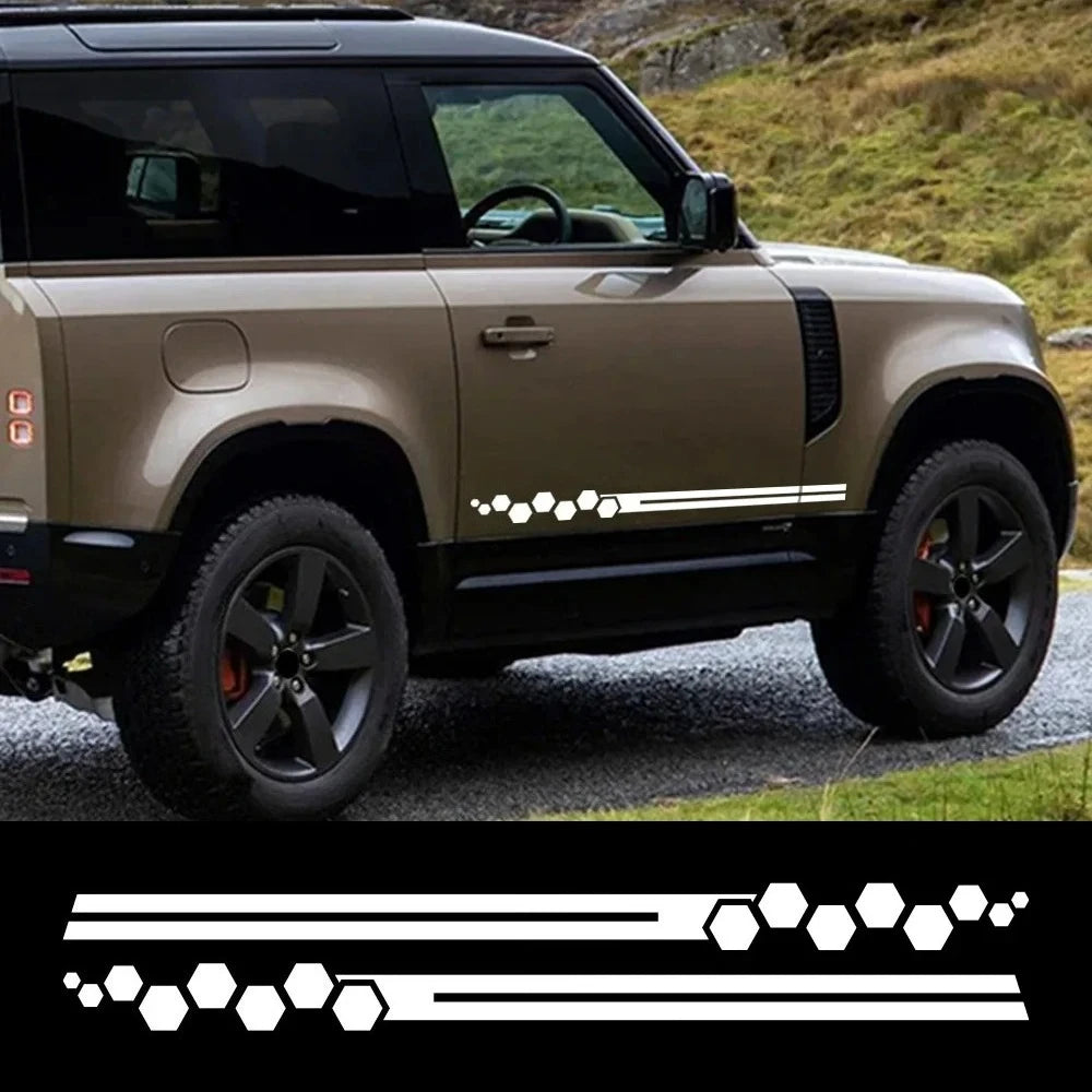 2PCS Car Stickers 4x4 Off Road Stripes Stickers Car Side Skirt Decals Car Body Decoration Accessories For Landrover Defender 90