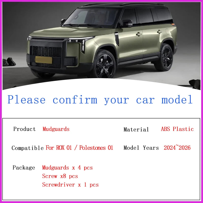 For Polestones 01 ROX 01 2024 2025 2026 Car Mudguards Splash Wheels Protection Mud Guard Flap MudFlap Front Rear Auto Accessory