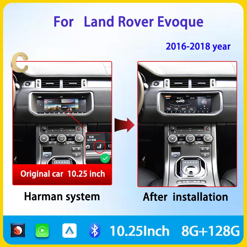 10,25" Odtwarzacz multimedialny Android 13 GPS Radio Bezprzewodowy Carplay i Auto Menu OEM Oryginalne do Range Rover Evoque Vela