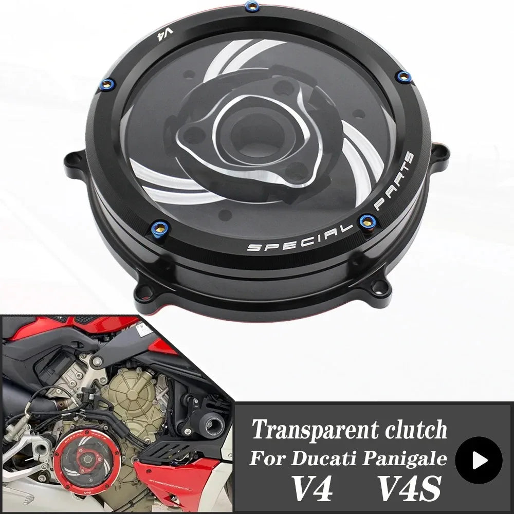 For DUCATI Panigale V4 1100 2018-2023 V4S 18-23 Clutch Transparent Engine Side Protection Cover Refitted Aluminum