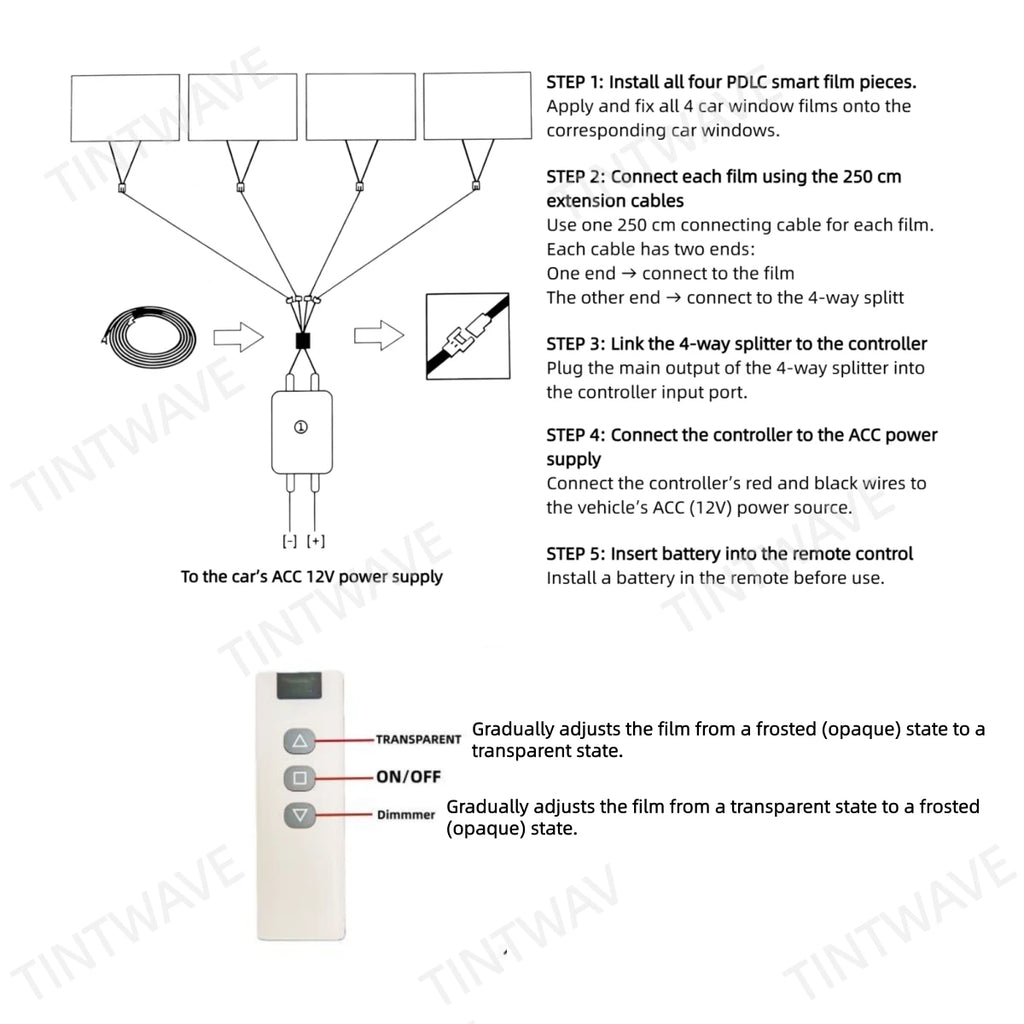 TINTWAVE 2PCS Light Black VLT20 Electric Window Tint PDLC Film 12V Remote Dimming Switchable Kit