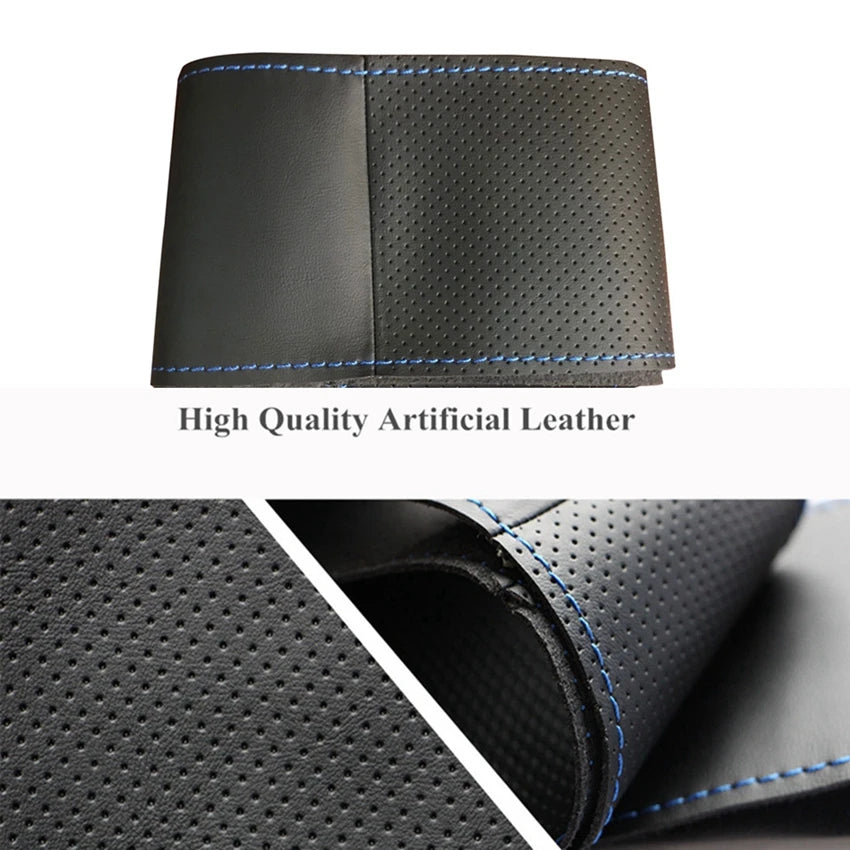 Car Steering Wheel Cover Hand-stitched Soft Black Artificial Leather For Toyota Fortuner Hilux 2012-2015