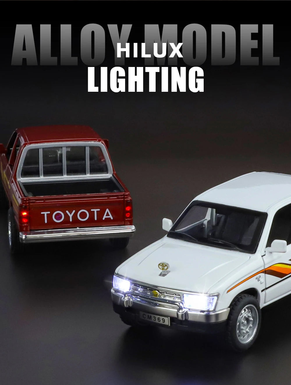 1:32 Toyota Hilux Off Road Pickup Truck Alloy Diecast Metal Model Hight Simulation Sound Light Toy Desktop Ornaments Boys Gifts
