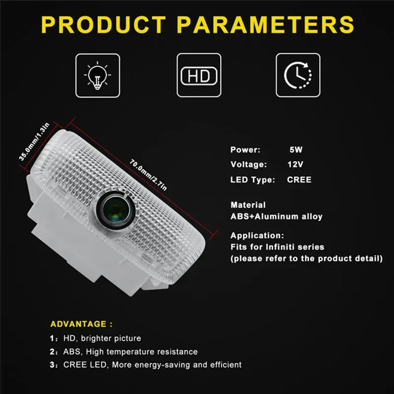 2PCS LED Door Projector Shadow Ghost Light HD Lamps For Patrol Y62 2013-2021 Auto Accessories