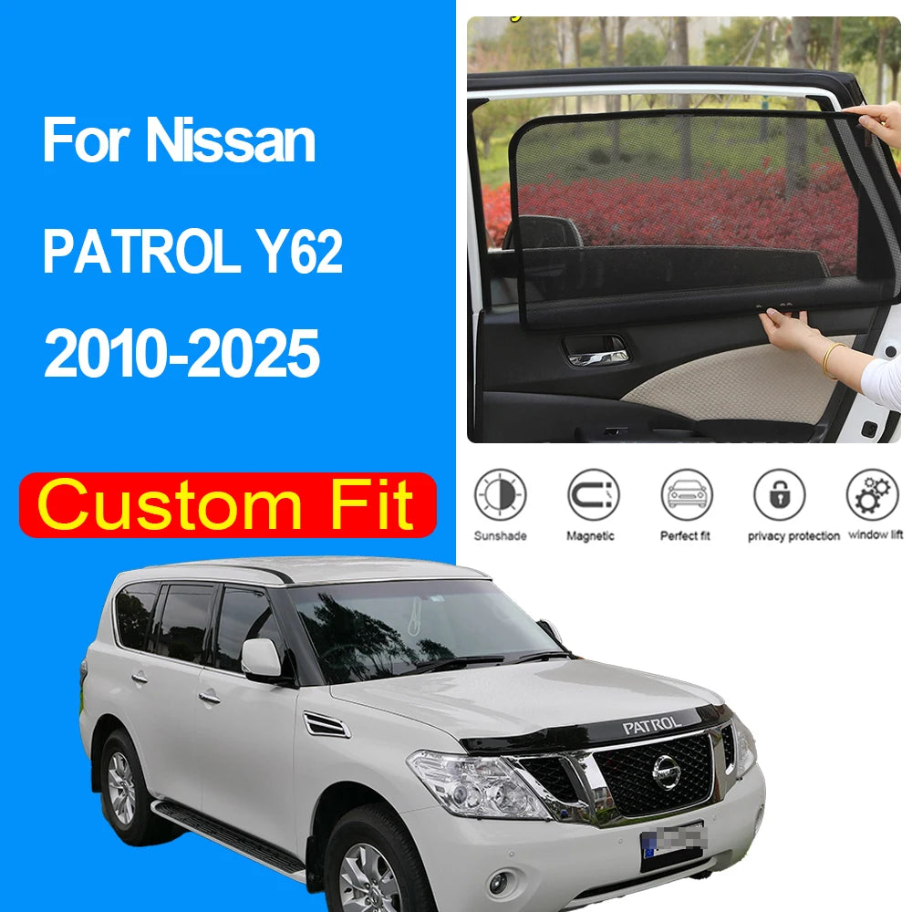 For Nissan PATROL Y62 2010-2025 Car Window SunShade UV Protection Auto Curtain Sun Shade Visor Net Mesh