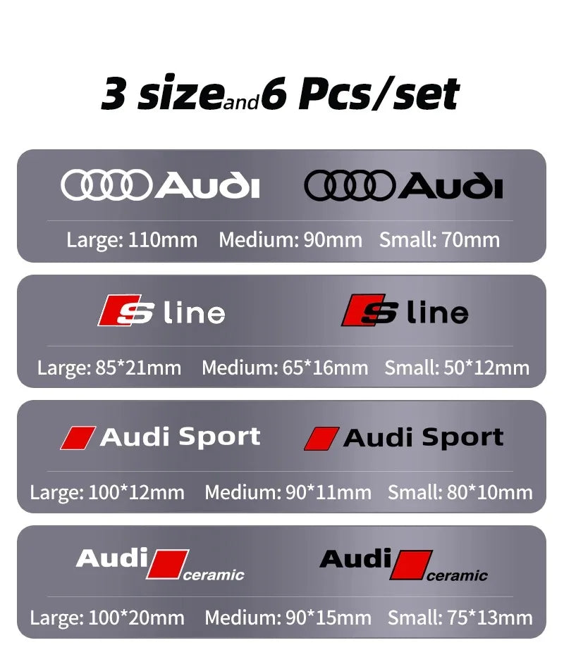 6Pc Car Brake Caliper Sticker High Temperature Waterproof Decal for Audi S3 S5 S1 S4 S2 S6 RS3 RS4 RS5 RS6 RS8 B8 B6 TT A3 A4 A5
