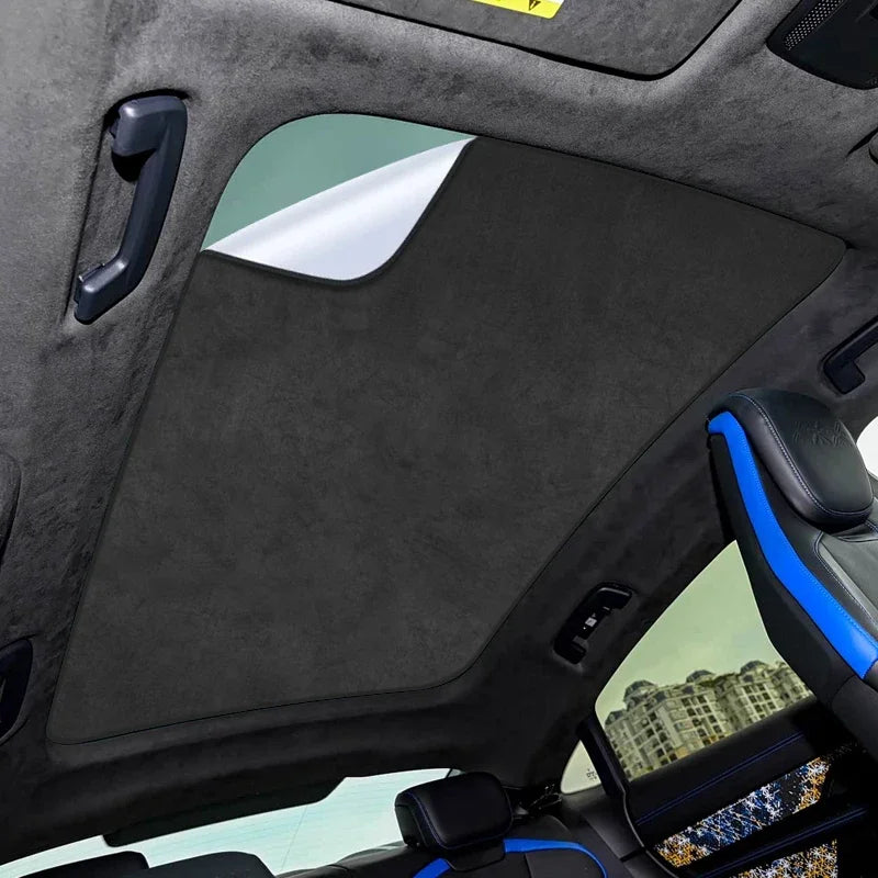 For PORSCHE Taycan 2023-Present Suede Fabric Electrostatic Adsorption Sunroof Sunshade Anti UV Heat Insulation Skylight