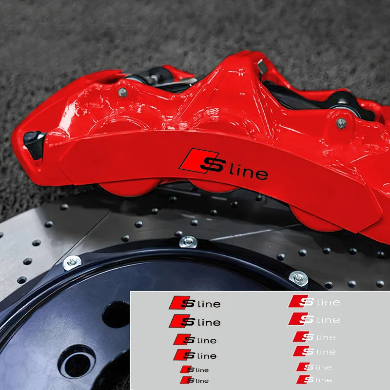 6pcs Car Goods Brake Caliper Badge Sticker Decoration Stickers Decal For Audis Sline TT A1 A2 A3 A4 A5 A6 A7 A8 8P B6 B7 Decals
