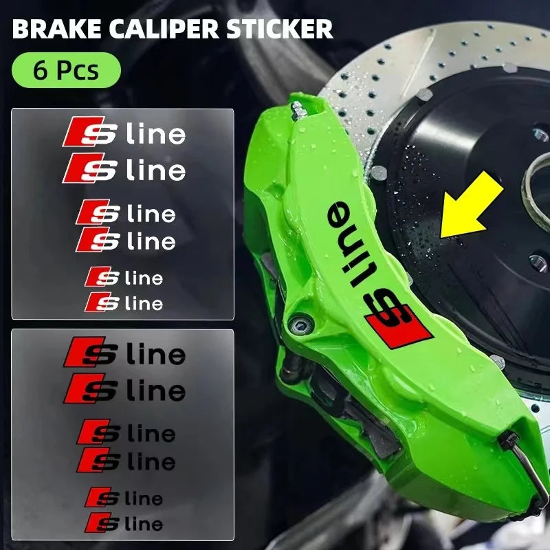 6pcs/set Heat Resistance Caliper Decals Wheel Decor Vinyl Sticker For Audi Sline TT RS A4 B7 B8 B9 A3 8P 8V 8L A5 A6 A1 A7 A8 C6