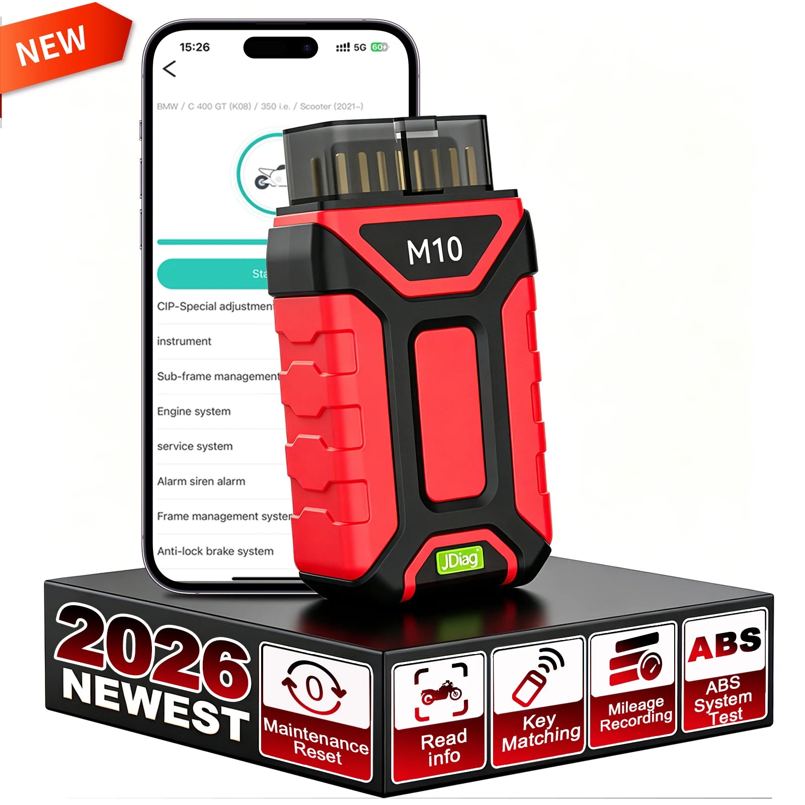 Jdiag M10 Bluetooth OBD2 Scanner Diagnostic Motorcycle Oil Ret TPS Service Reset ABS Coding CO Idle For BMW Harley Ducati KTM