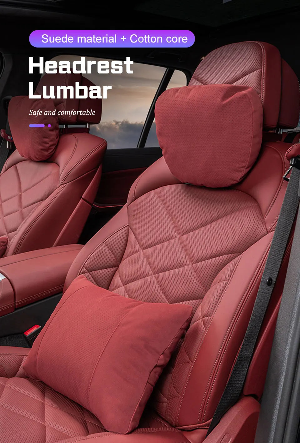 Suede Car Neck Pillow Headrest/Lumbar Support For BAIC JISHI polestone 01 Rox 01 Breathable Cotton Waist Cushion Accessories