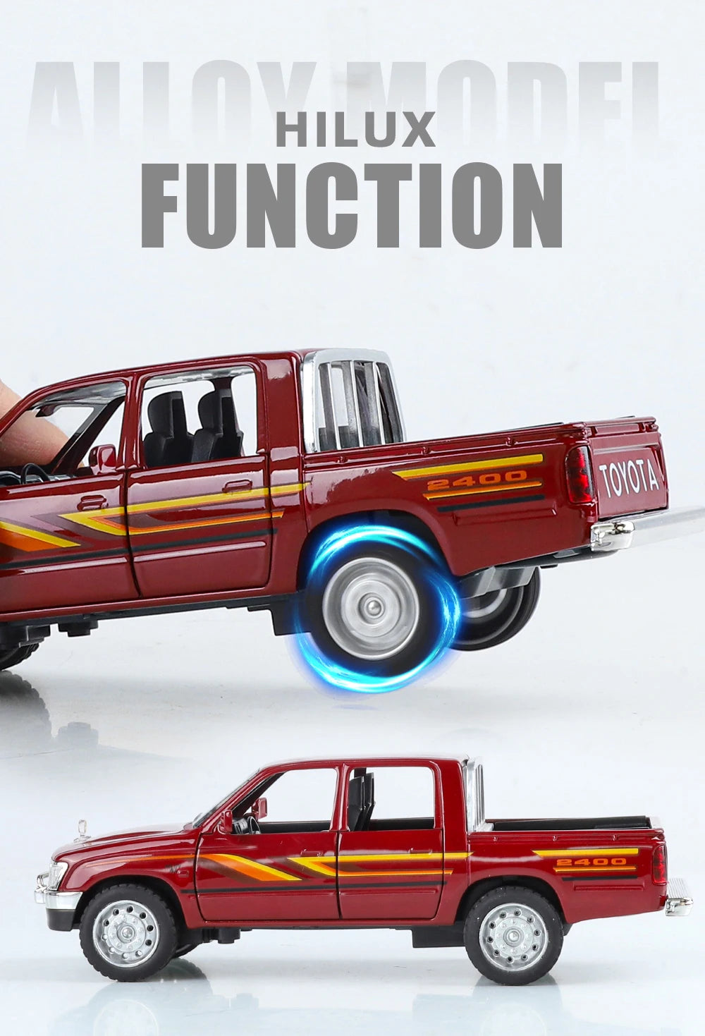 1:32 Toyota Hilux Off Road Pickup Truck Alloy Diecast Metal Model Hight Simulation Sound Light Toy Desktop Ornaments Boys Gifts