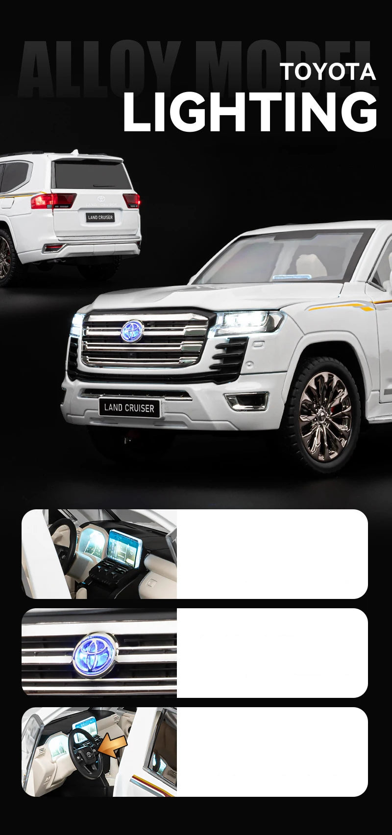 Over Size 1/18 Toyota Land Cruiser LC300 ZX Alloy Car Model Diecasts Metal Off-road Vehicles Car Model Sound Light Kids Toy Gift
