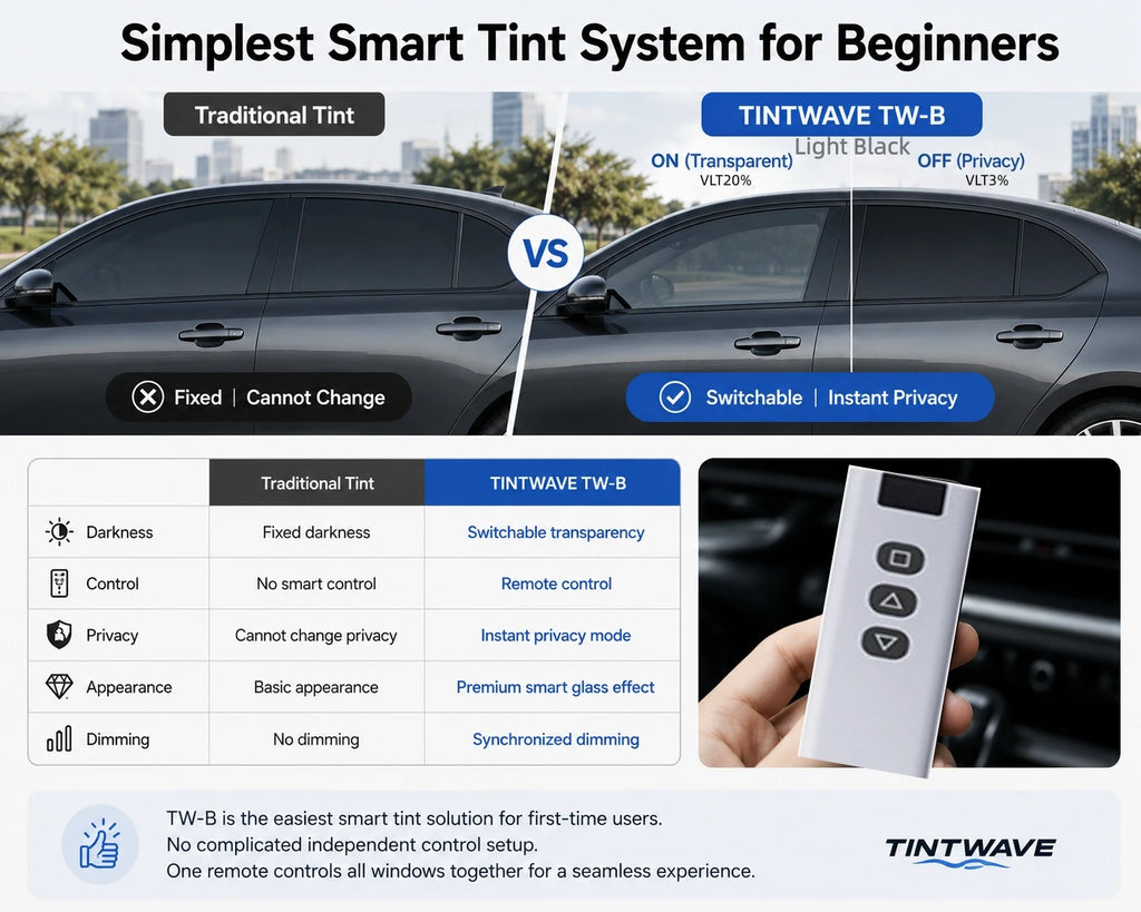 TINTWAVE 2PCS Light Black VLT20 Electric Window Tint PDLC Film 12V Remote Dimming Switchable Kit