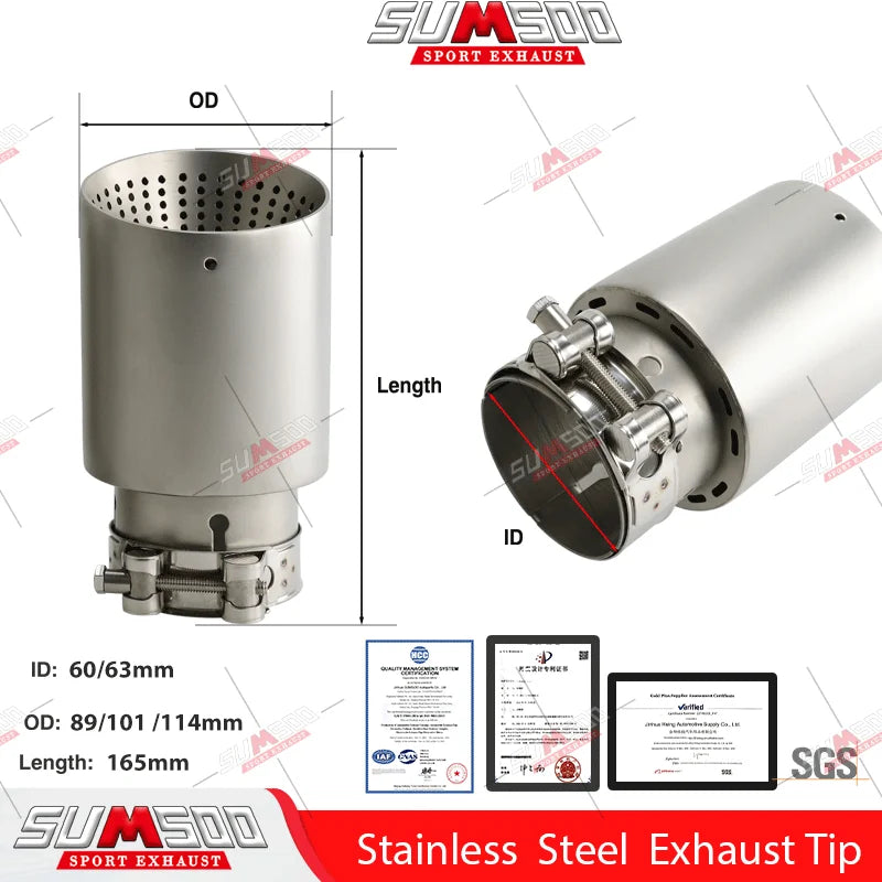 Genuine SUMSOO 1 PCS Matte 304 Stainless Steel Car Muffler Tip Exhaust Tip System Pipe Universal Exhaust Tip