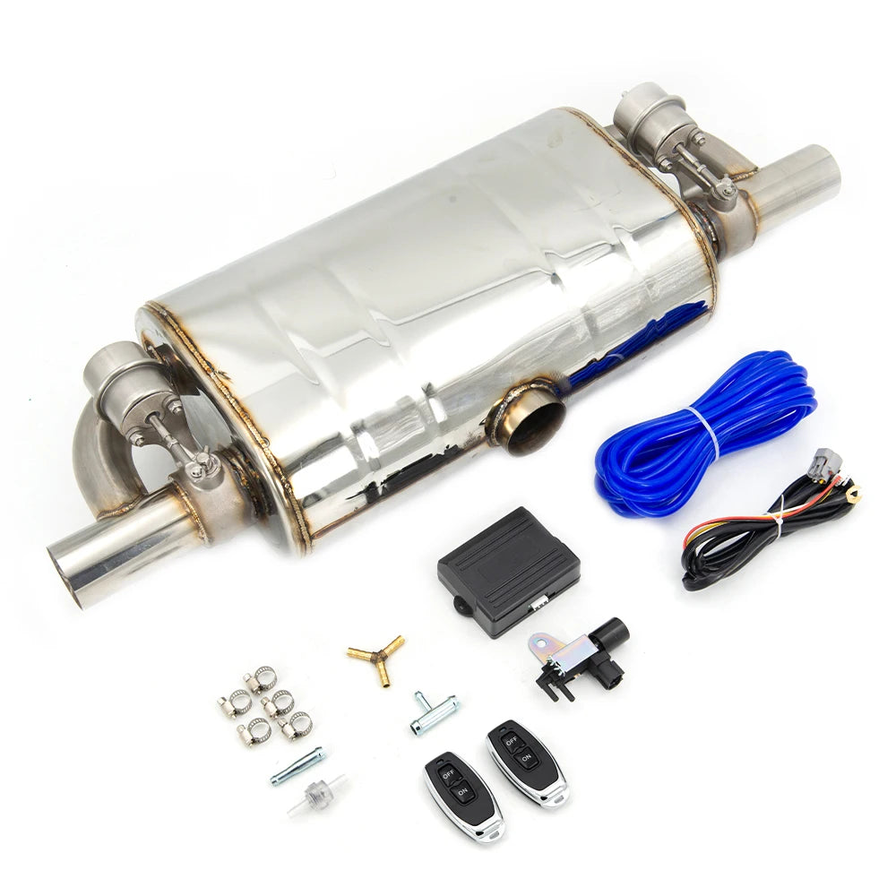 Universal T shape Exhaust Muffler Double Outlet One Inlet Dump Valve Exhaust Cutout With Remote Controller Set 51MM 63MM 76MM