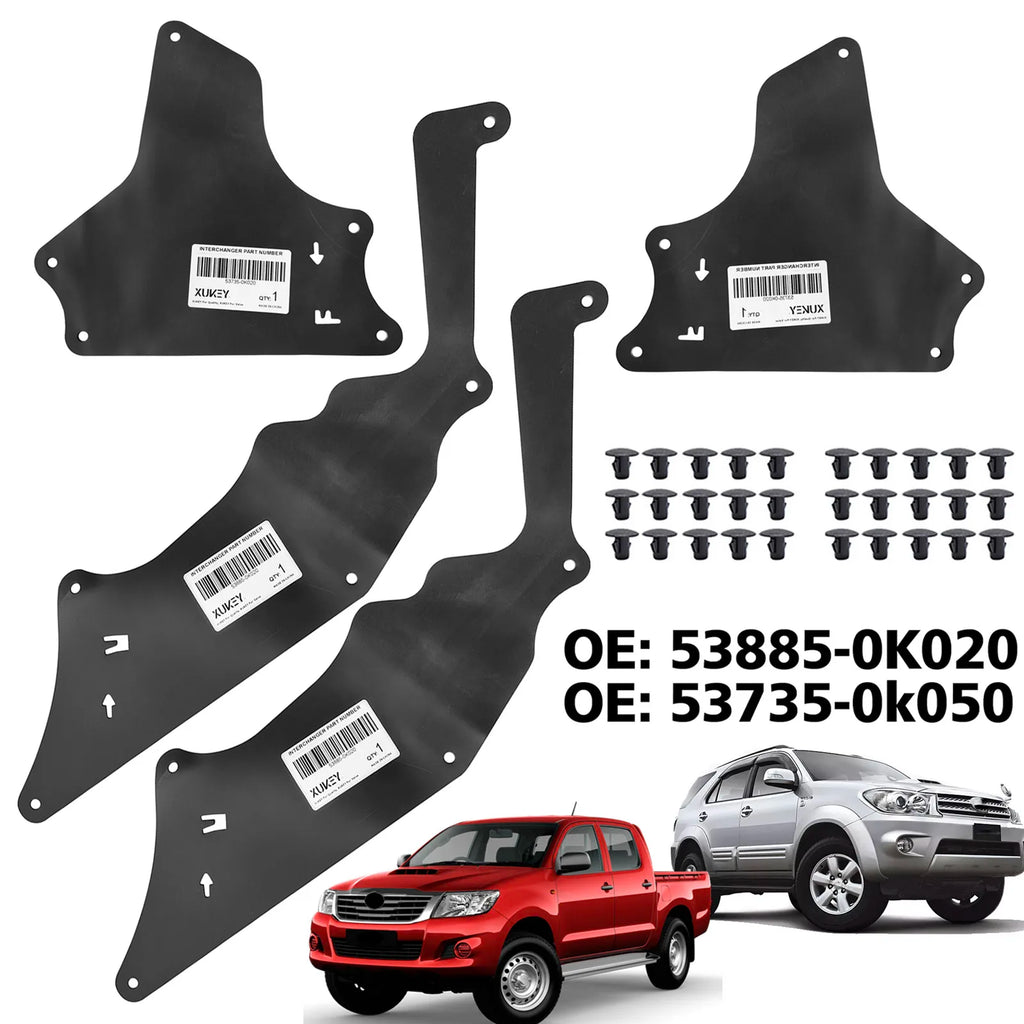 4PCS Front Splash Shields 53885-0K020 53735-0K020 for Toyota Hilux Fortuner KUN25 2004-2015, Fender Liner Apron Guard Kit
